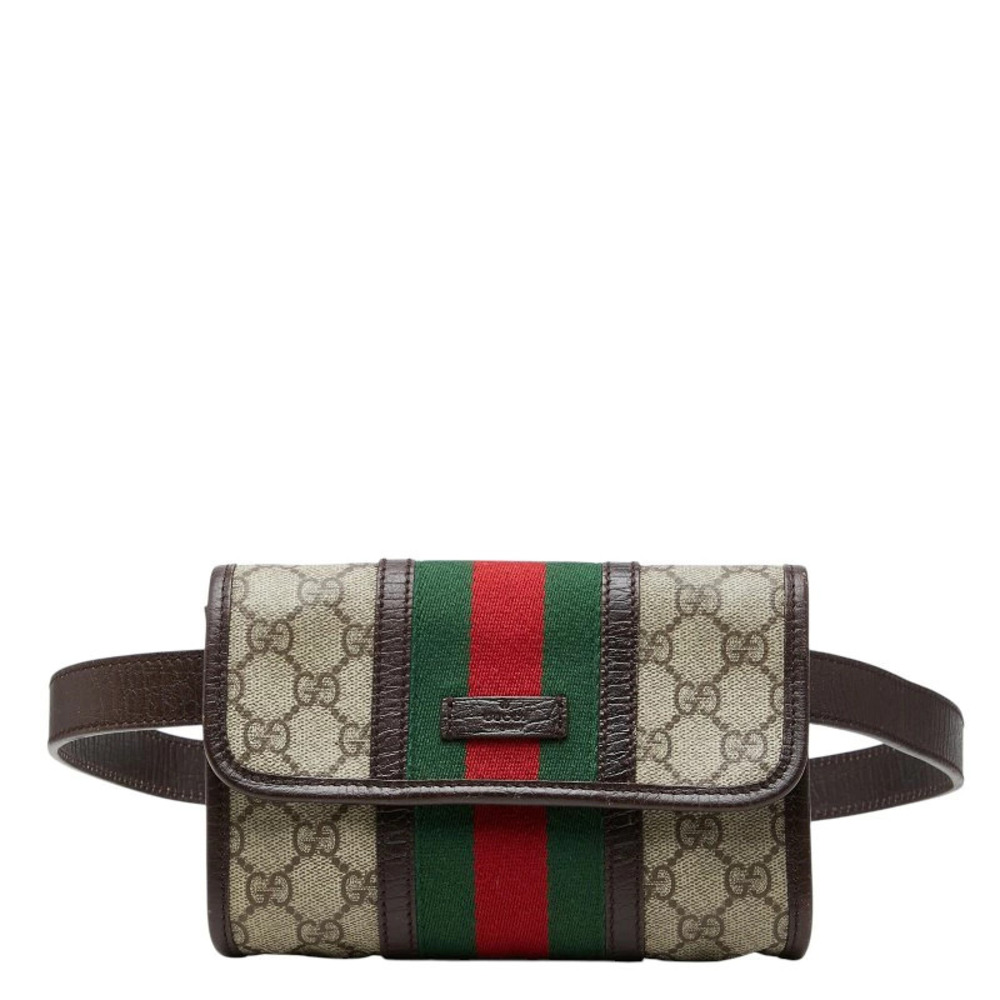 Gucci GG Supreme Sherry Web Stripe Belt Bag Canvas Leather Beige Brown